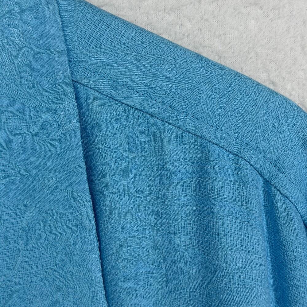 TOMMY BAHAMA Shirt Mens XL Silk Jacquard Hibiscus Hawaiian Camp Loop Collar Blue
